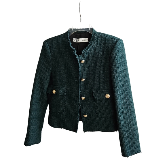 Zara - lovely seasonal green tweed style blazer - xs - Picture 1 of 2
